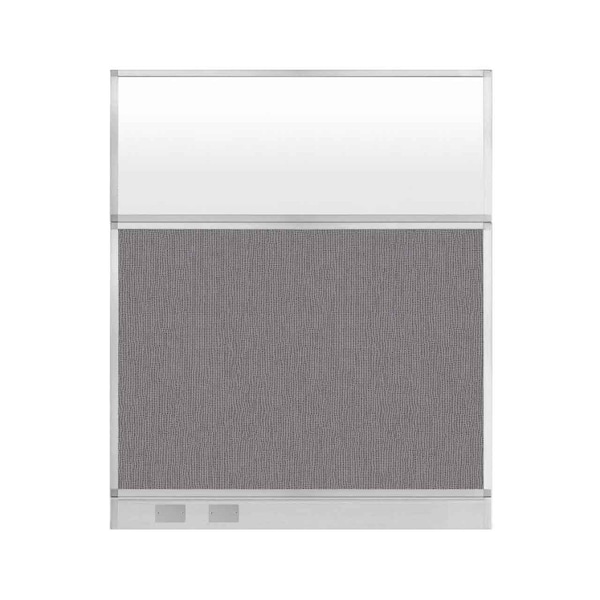 Hush Panel Configurable Cubicle Partition 5' x 6' Slate Fabric Frosted Window w/ Cable Channel